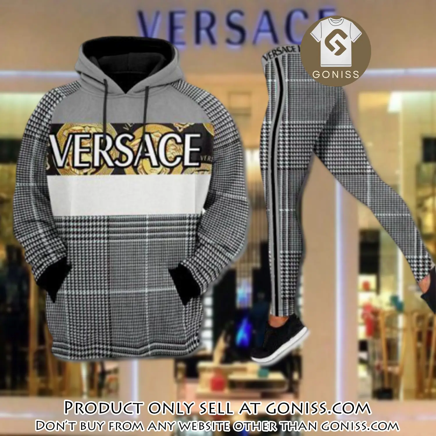 Gianni versace black white hoodie legging set luxury for women gn0043456